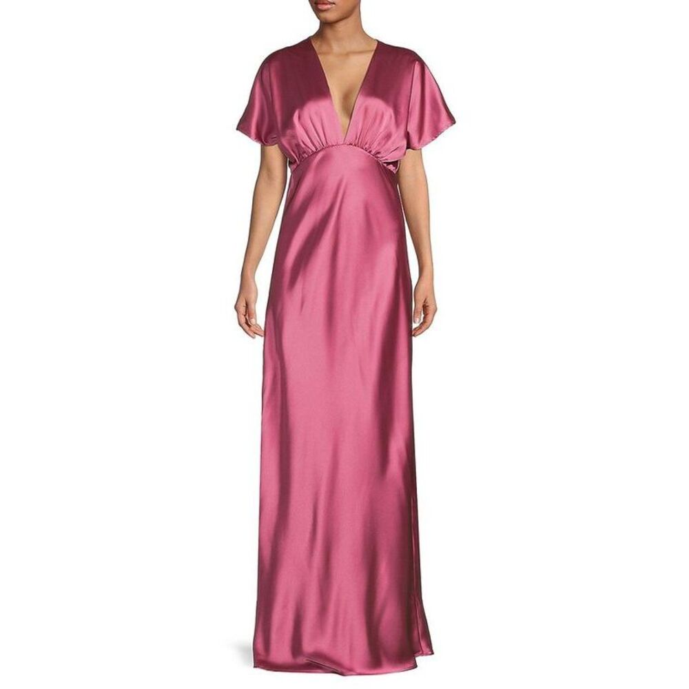 Renee C. Satin Empire Column Gown - Dark Pink - S